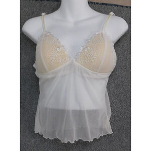 Donna L’oren Eyelet & Sheer Women's M Cami Tank Lingerie Top Ivory